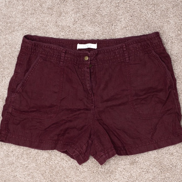 LOFT Pants - LOFT Burgundy Linen Shorts, Size 10